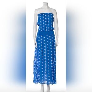 Ramy Brook Royal Blue Strapless Maxi Dress with White Print